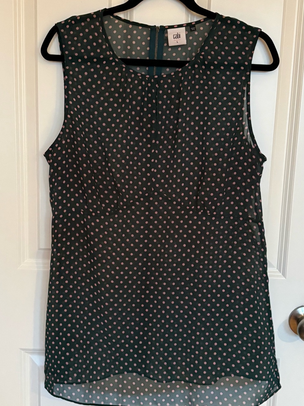 CAbi Black Camisole with Pink Polka Dots
